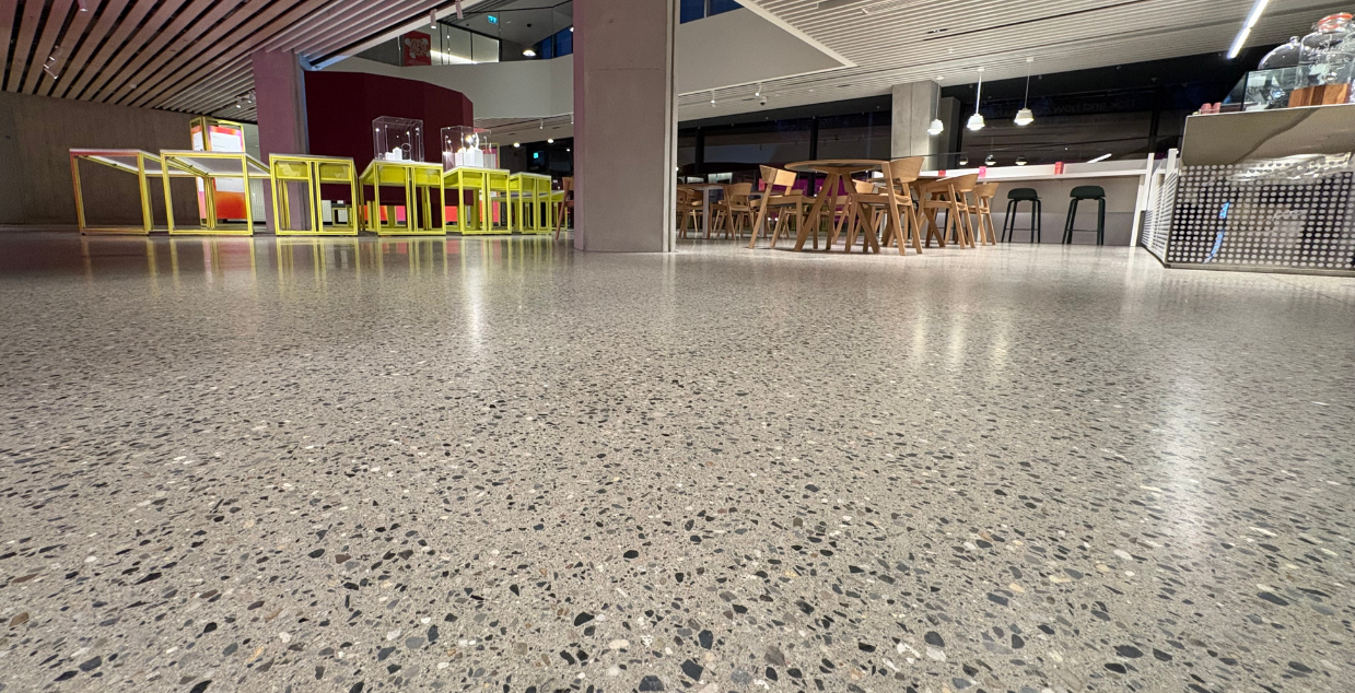 Polished exposed concrete aggregate floors