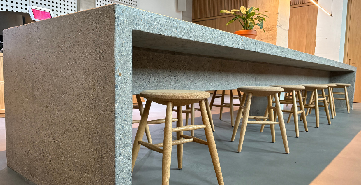white polish exposed aggregate table